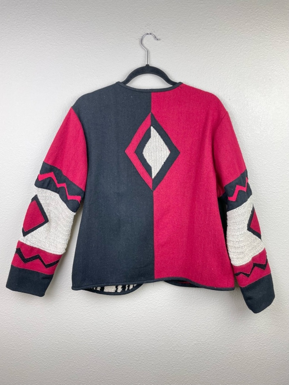 VTG Coldwater Creek Women's Medium Statement Patchwork Wool Jacket Felted Knit - Picture 10 of 15